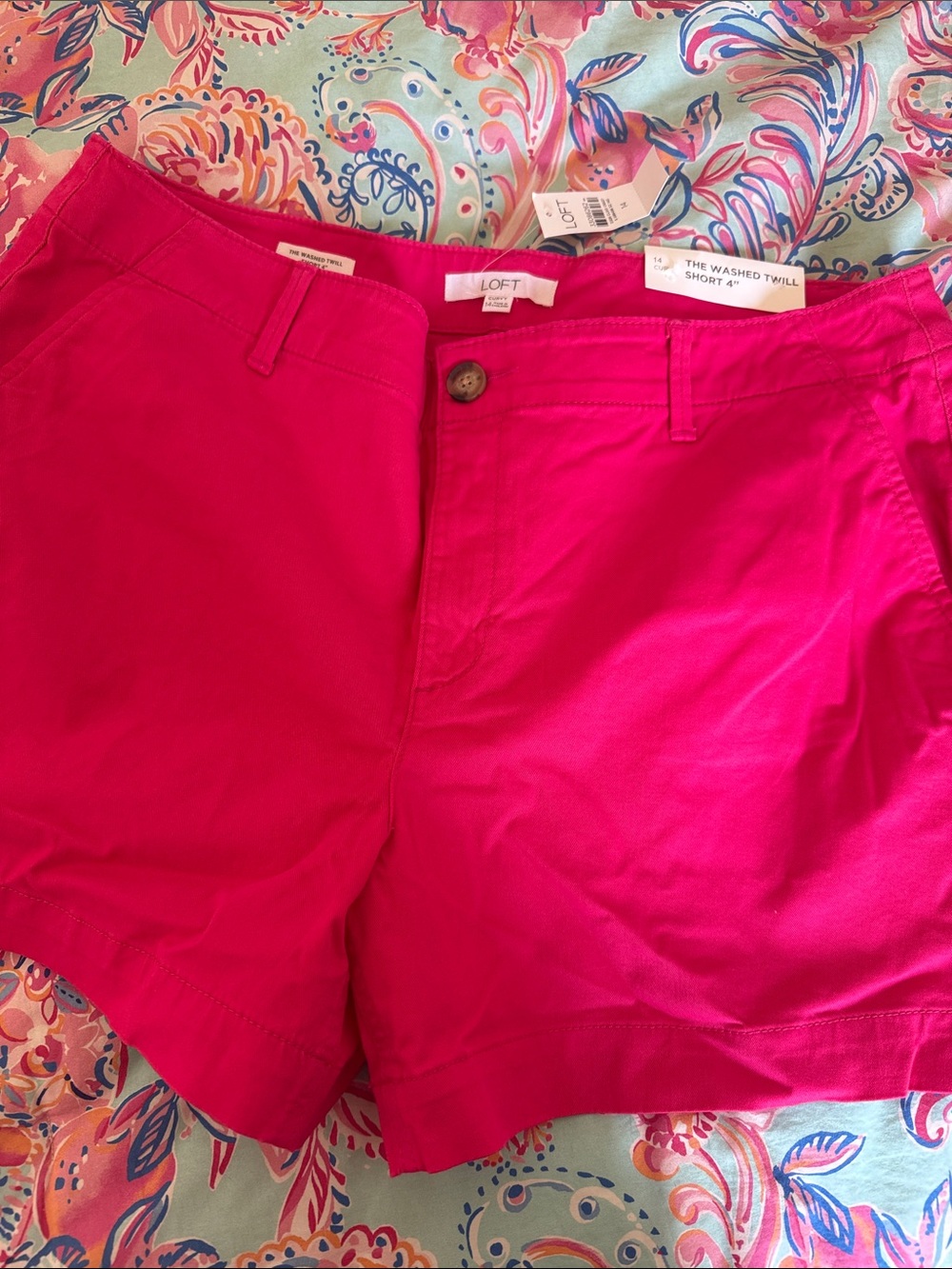 LOFT Bright Pink Washed Twill Bermuda Shorts